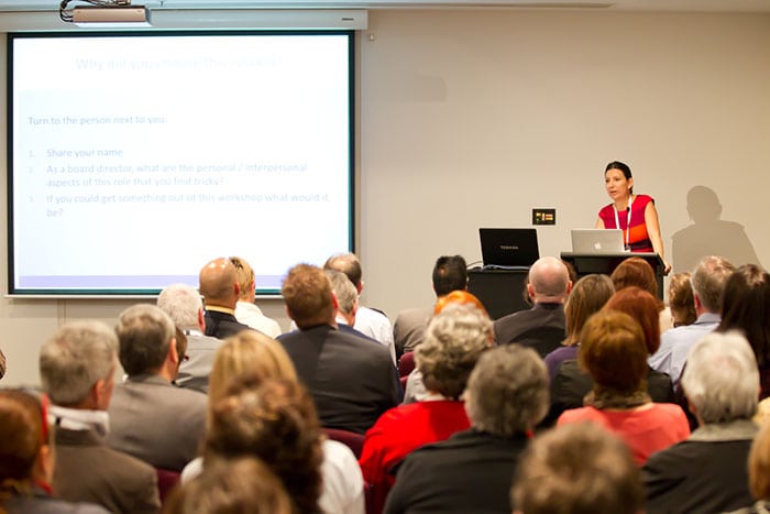 Workshop session at 2018 BPTM NJ Conference featuring a presenter addressing a large audience.