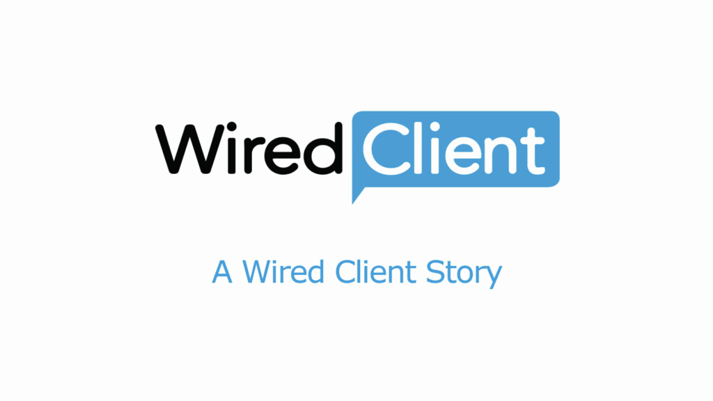 Wired Client logo in black and blue with tagline "A Wired Client Story" on a white background.