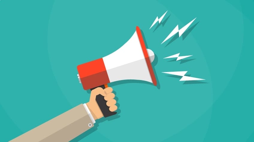 Illustration of a hand holding a megaphone announcing important COVID-19 response updates for healthcare clinics.